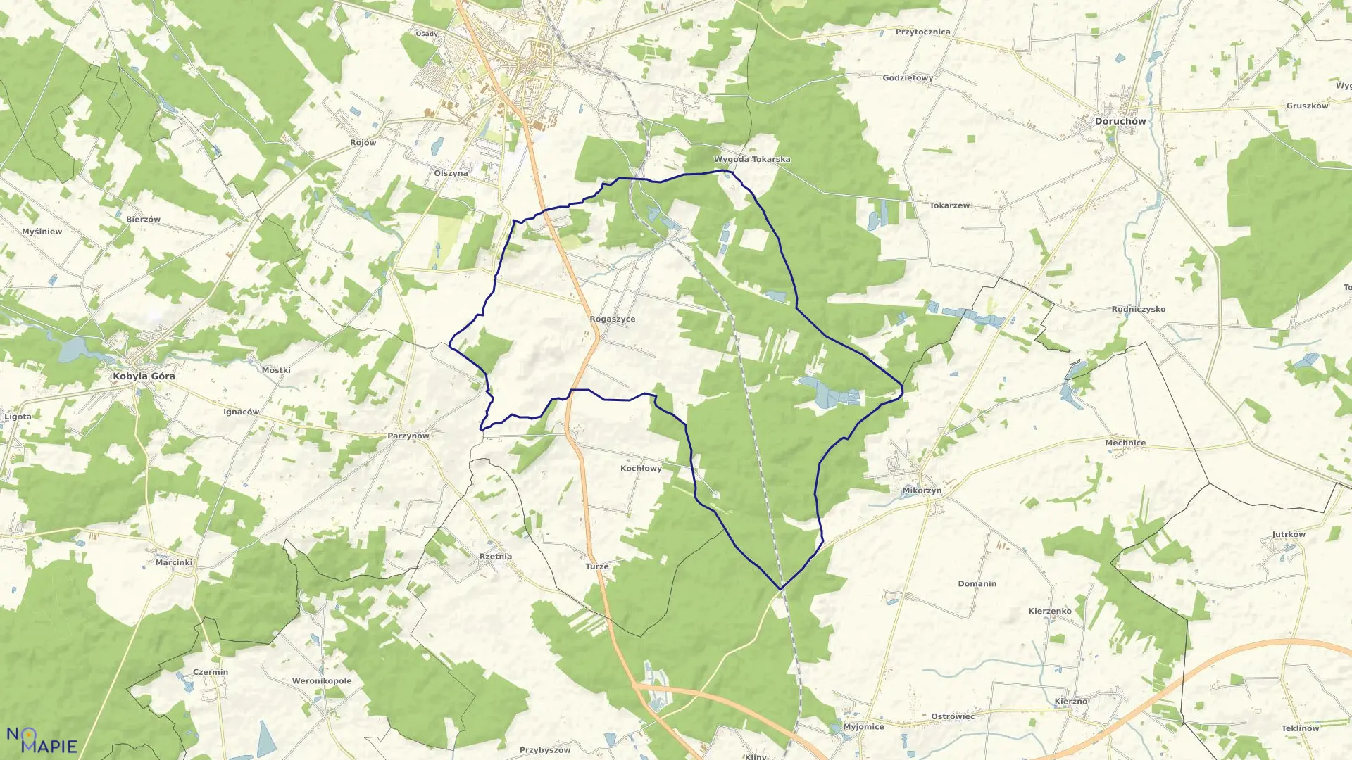 Mapa obrębu ROGASZYCE w gminie Ostrzeszów